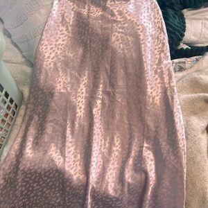 Forever 21 Pink Satin Leopard-Print Midi Skirt